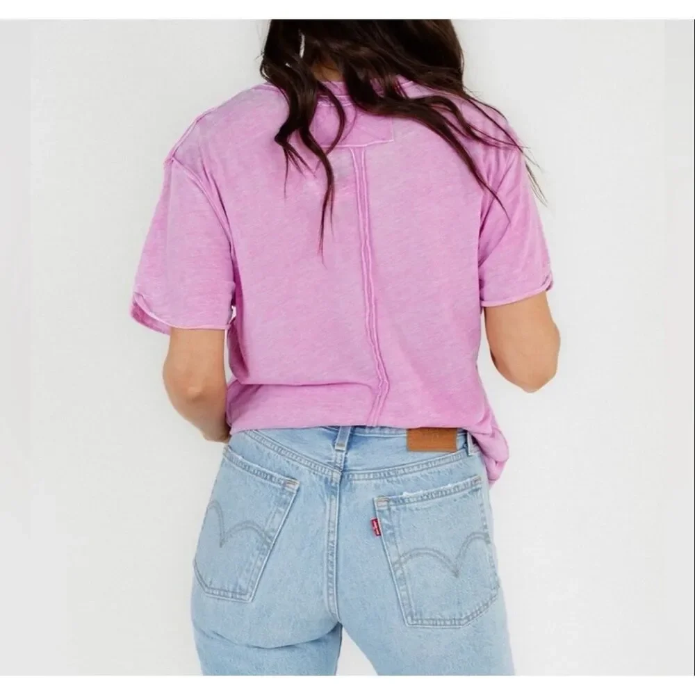 Free People X We The Free Vella Pocket Burnout Oversized Tee pink XS NEW